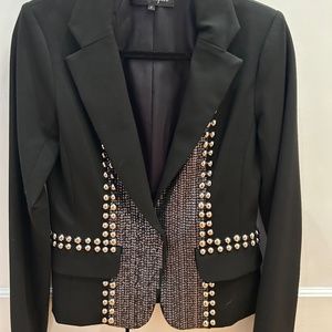 Nanette Lepore Black Silver Studded Sequin Blazer Jacket Size 2